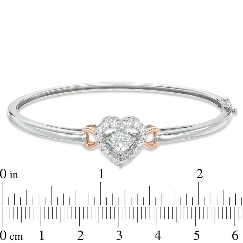 Lab-Created White Sapphire Heart Bangle in Sterling Silver and 14K Rose Gold Plate - 8"