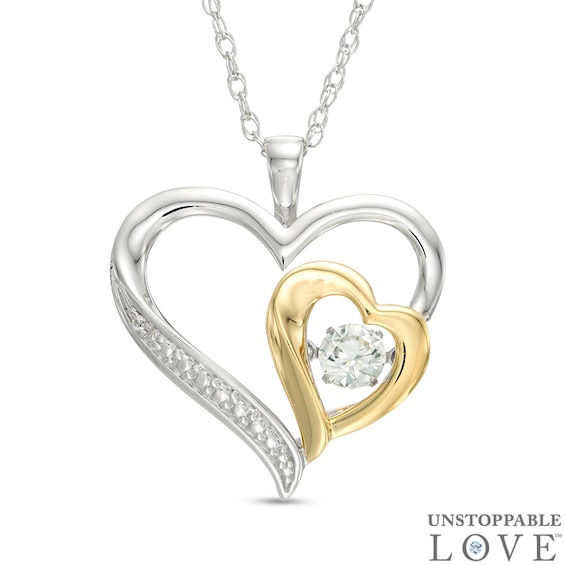 Lab-Created White Sapphire Double Heart Pendant in Sterling Silver and 14K Gold Plate