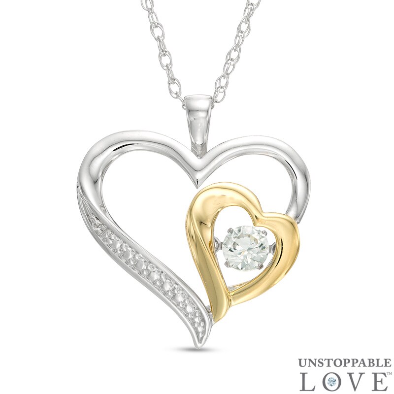 Main Image 1 of Lab-Created White Sapphire Double Heart Pendant in Sterling Silver and 14K Gold Plate