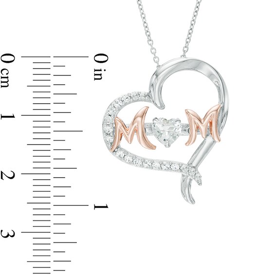 Lab-Created White Sapphire Mom Heart Pendant in Sterling Silver and 14K Rose Gold Plate