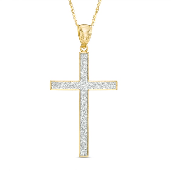 Glitter Enamel Cross Pendant in 10K Gold