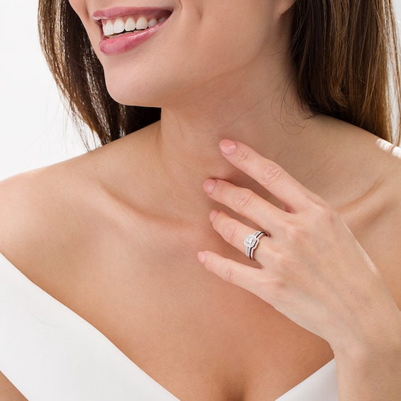 1/2 CT. T.w. Princess-Cut Diamond Cushion Frame Bridal Set in Sterling Silver