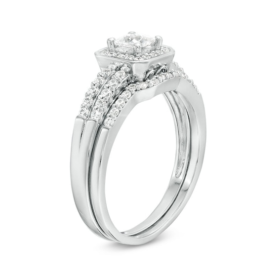 1/2 CT. T.w. Princess-Cut Diamond Cushion Frame Bridal Set in Sterling Silver