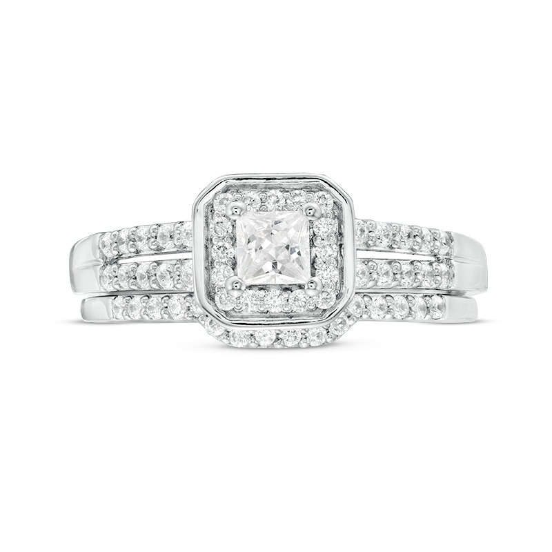 1/2 CT. T.W. Princess-Cut Diamond Cushion Frame Bridal Set in Sterling Silver