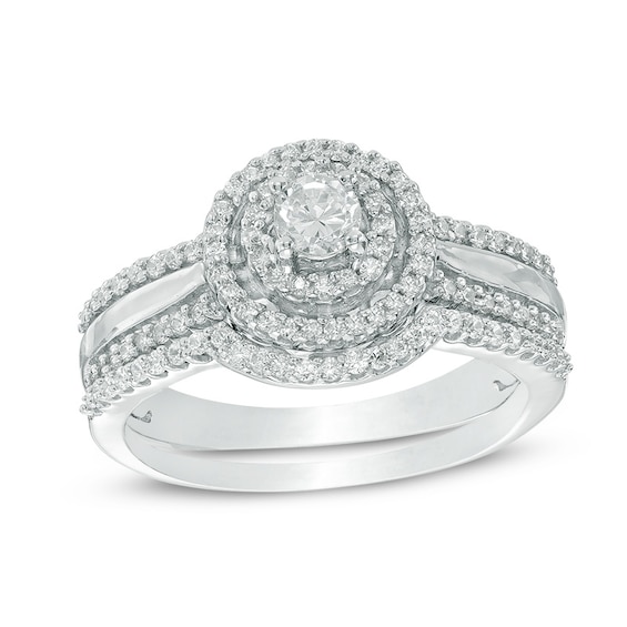 1/2 CT. T.w. Diamond Double Frame Bridal Set in 10K White Gold