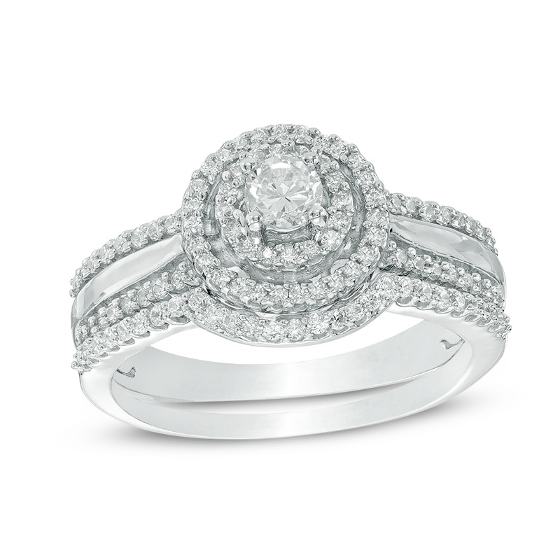 Main Image 1 of 1/2 CT. T.W. Diamond Double Frame Bridal Set in 10K White Gold