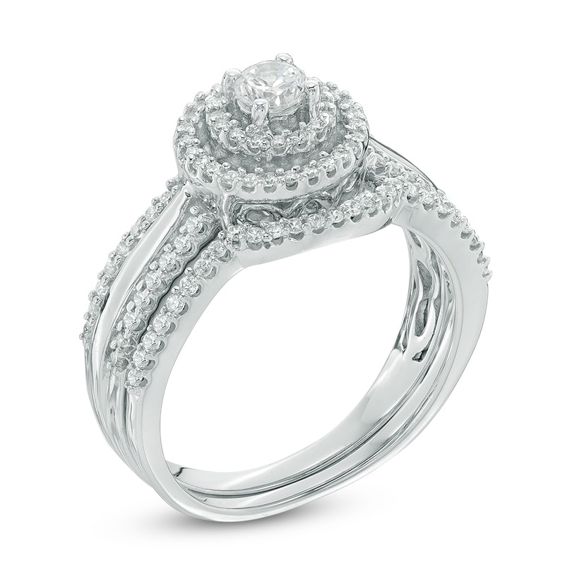 Main Image 2 of 1/2 CT. T.W. Diamond Double Frame Bridal Set in 10K White Gold
