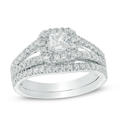 3 4 Ct T W Princess Cut Diamond Cushion Frame Split Shank Bridal