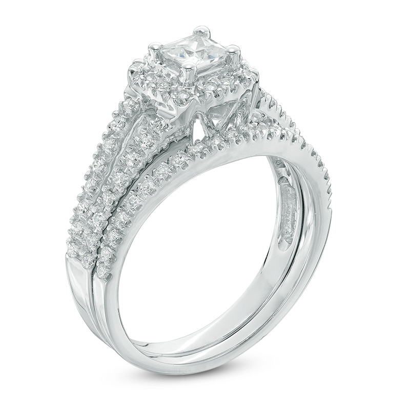 Main Image 2 of 3/4 CT. T.W. Princess-Cut Diamond Cushion Frame Split Shank Bridal Set in 10K White Gold