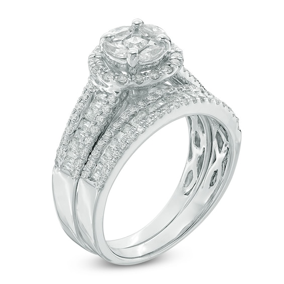 1-1/6 CT. T.w. Multi-Diamond Frame Bridal Set in 10K White Gold