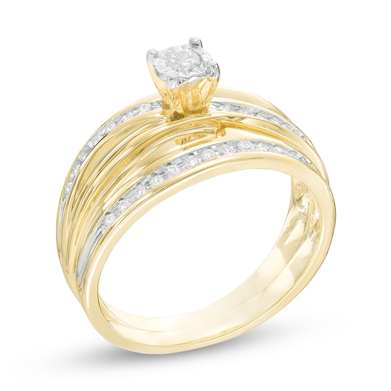 Main Image 2 of 1/5 CT. T.W. Diamond Slant Bridal Set in 10K Gold