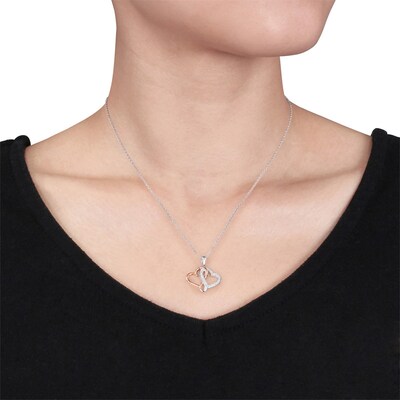 Sparkly Bride Heart Pendant Necklace CZ Intertwined Rhodium Plated Women Fashion 18-in 