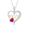 Thumbnail Image 1 of 5.0mm Lab-Created Ruby and White Sapphire "MOM" Heart Pendant in Sterling Silver and 14K Gold Plate
