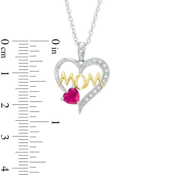 5.0mm Lab-Created Ruby and White Sapphire Mom Heart Pendant in Sterling Silver and 14K Gold Plate