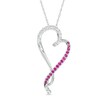 Thumbnail Image 0 of Lab-Created Ruby and White Sapphire Tilted Ribbon Heart Pendant in Sterling Silver