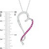 Thumbnail Image 1 of Lab-Created Ruby and White Sapphire Tilted Ribbon Heart Pendant in Sterling Silver