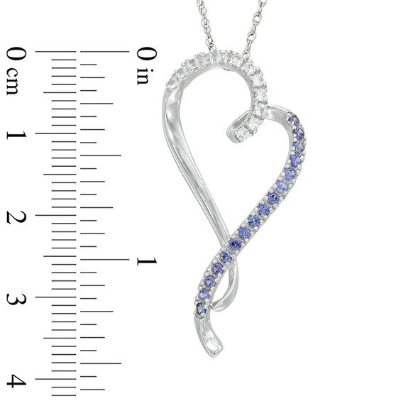 Tanzanite and Lab-Created White Sapphire Tilted Ribbon Heart Pendant in Sterling Silver