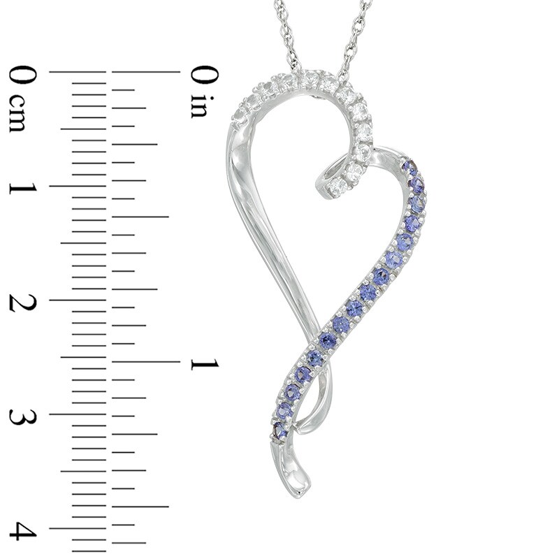 Main Image 2 of Tanzanite and Lab-Created White Sapphire Tilted Ribbon Heart Pendant in Sterling Silver