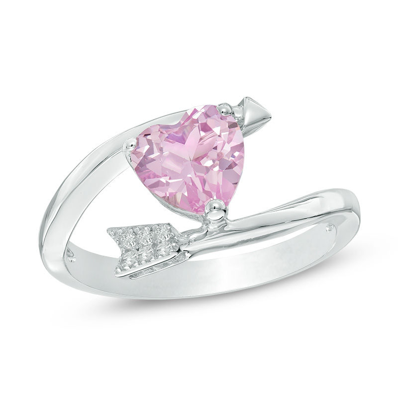 Main Image 1 of 7.0mm Heart-Shaped Lab-Created Pink and White Sapphire Arrow Wrap Ring in Sterling Silver