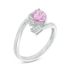 Thumbnail Image 2 of 7.0mm Heart-Shaped Lab-Created Pink and White Sapphire Arrow Wrap Ring in Sterling Silver