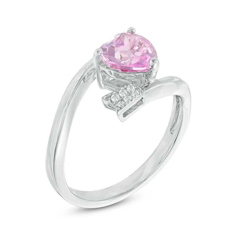 Main Image 2 of 7.0mm Heart-Shaped Lab-Created Pink and White Sapphire Arrow Wrap Ring in Sterling Silver