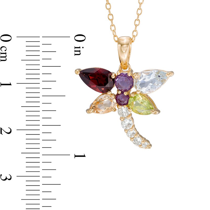 Main Image 2 of Multi-Gemstone Dragonfly Pendant in Sterling Silver with 18K Gold Plate