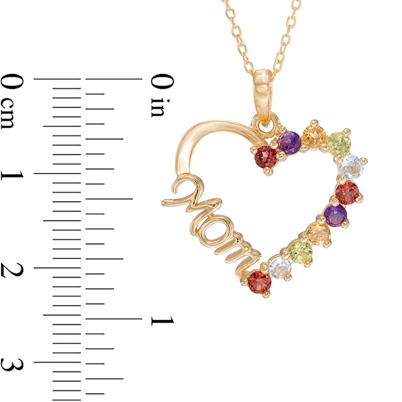 Main Image 2 of Multi-Gemstone "Mom" Heart Pendant in Sterling Silver with 18K Gold Plate