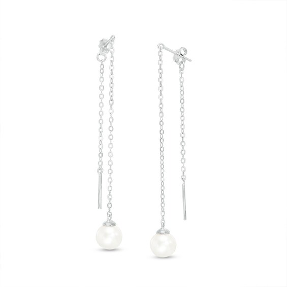8.0-8.5mm Freshwater Cultured Pearl Threader Drop Earrings in Sterling Silver