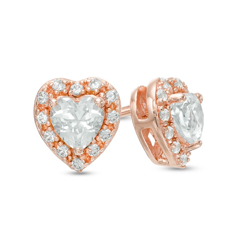 Main Image 1 of Heart-Shaped Lab-Created White Sapphire Frame Stud Earrings in Sterling Silver with 14K Rose Gold Plate
