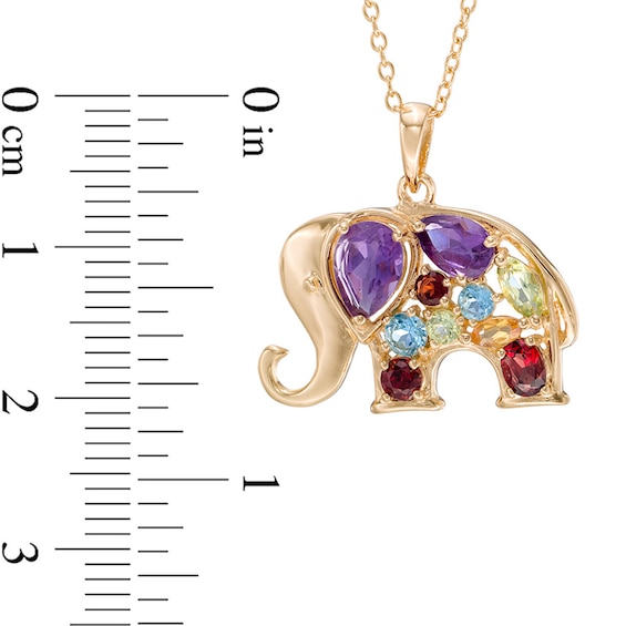 Multi-Gemstone Elephant Pendant in Sterling Silver with 18K Gold Plate