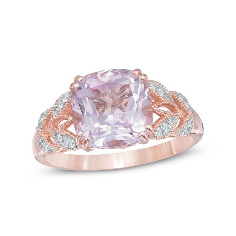 Amethyst and Lab-Created White Sapphire Vintage-Style Ring in Sterling Silver with 14K Rose Gold Plate