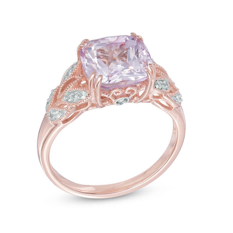 Amethyst and Lab-Created White Sapphire Vintage-Style Ring in Sterling Silver with 14K Rose Gold Plate