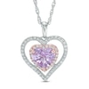 Thumbnail Image 0 of Rose de France Amethyst and Lab-Created White Sapphire Frame Heart Pendant in Sterling Silver with 14K Rose Gold Plate