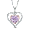 Thumbnail Image 1 of Rose de France Amethyst and Lab-Created White Sapphire Frame Heart Pendant in Sterling Silver with 14K Rose Gold Plate
