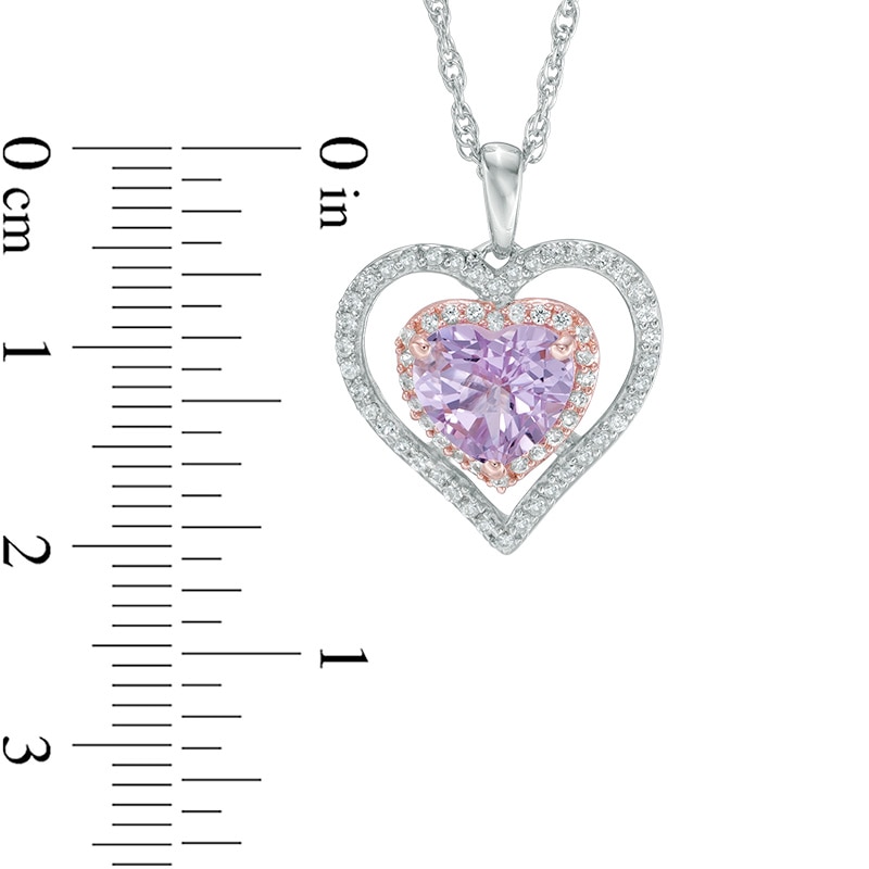 Rose de France Amethyst and Lab-Created White Sapphire Frame Heart Pendant in Sterling Silver with 14K Rose Gold Plate