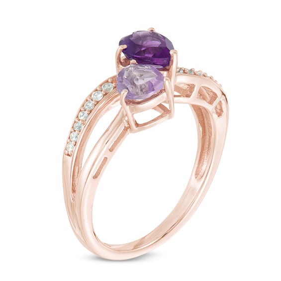 Heart-Shaped Amethyst and Lab-Created White Sapphire Ring in Sterling Silver with 14K Rose Gold Plate