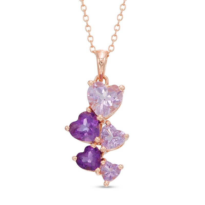 Main Image 1 of Heart-Shaped Amethyst Drop Pendant in Sterling Silver with 18K Rose Gold Plate