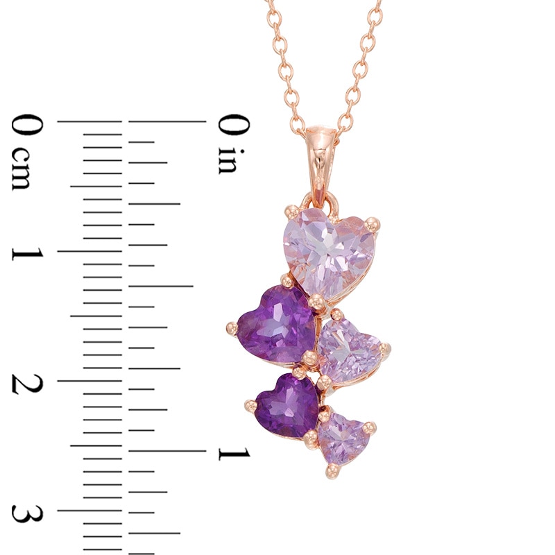 Main Image 2 of Heart-Shaped Amethyst Drop Pendant in Sterling Silver with 18K Rose Gold Plate