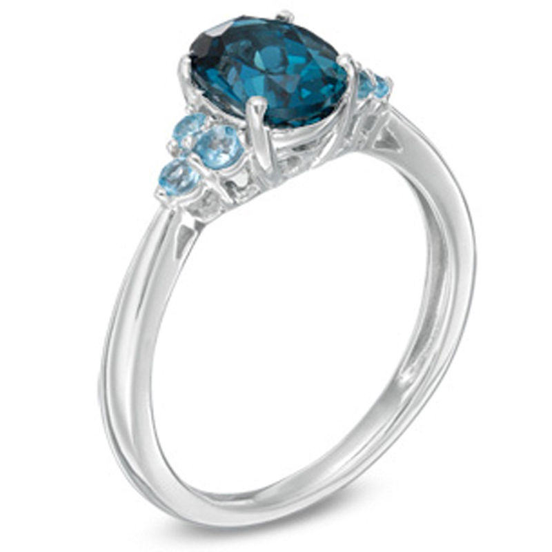 Main Image 2 of Oval London and Swiss Blue Topaz Tri-Sides Ring in 10K White Gold