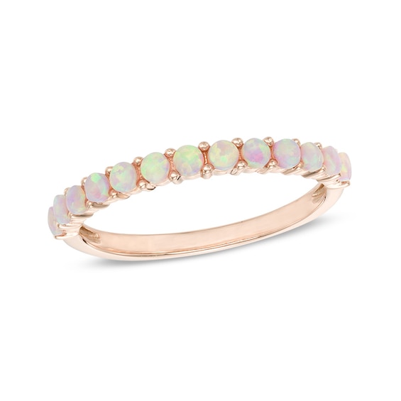 Lab-Created Pink Opal Anniversary Band in 10K Rose Gold