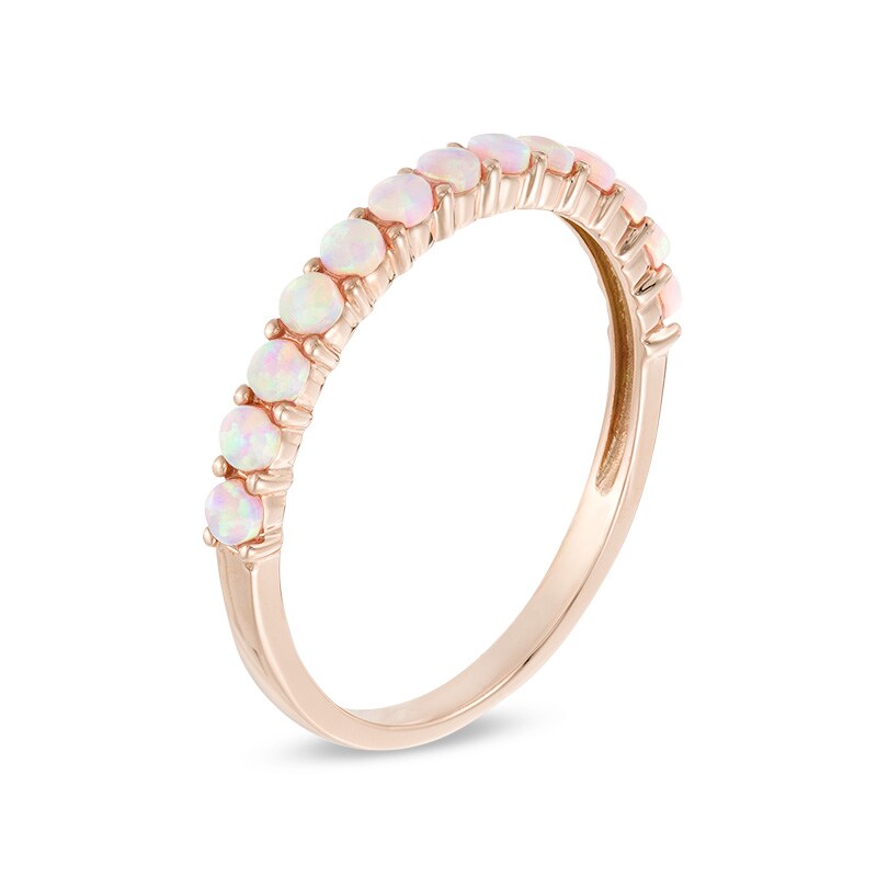 Main Image 2 of Lab-Created Pink Opal Anniversary Band in 10K Rose Gold