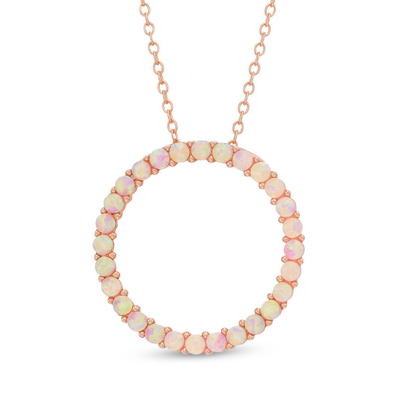Main Image 1 of Lab-Created Pink Opal Circle Pendant in Sterling Silver with 18K Rose Gold Plate
