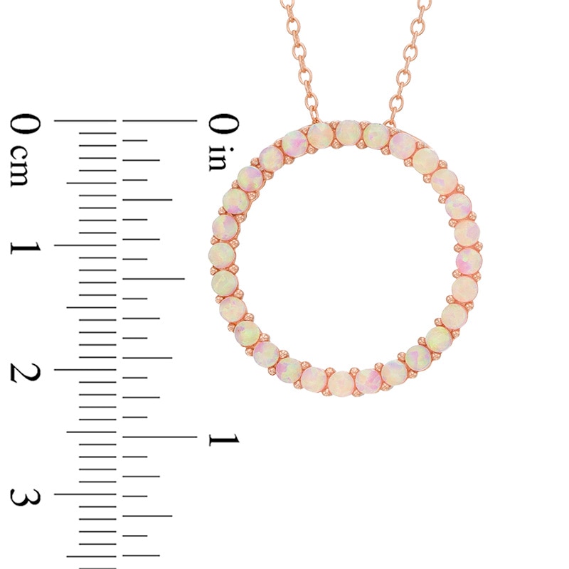 Main Image 2 of Lab-Created Pink Opal Circle Pendant in Sterling Silver with 18K Rose Gold Plate