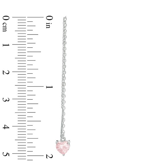 Heart-Shaped Lab-Created Pink Sapphire Chain Drop Earrings in Sterling Silver