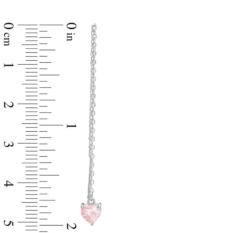 Main Image 2 of Heart-Shaped Lab-Created Pink Sapphire Chain Drop Earrings in Sterling Silver