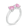 Thumbnail Image 2 of Trillion-Cut Lab-Created Pink and White Sapphire Bow Tie Ring in Sterling Silver