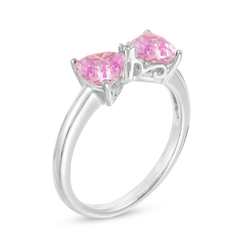 Main Image 2 of Trillion-Cut Lab-Created Pink and White Sapphire Bow Tie Ring in Sterling Silver