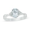 Thumbnail Image 1 of Oval Aquamarine and Diamond Accent Tri-Sides Ring in Sterling Silver