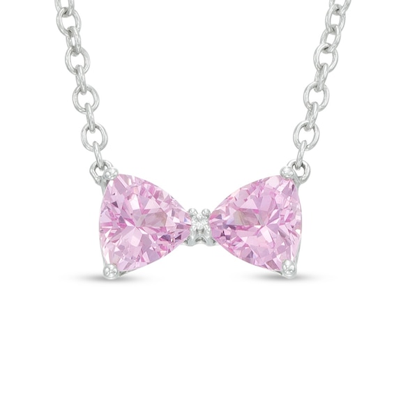 6.0mm Trillion-Cut Lab-Created Pink and White Sapphire Bow Tie Necklace in Sterling Silver