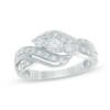 Thumbnail Image 1 of 1/4 CT. T.W. Diamond Vintage-Style Three Stone Bypass Promise Ring in 10K White Gold